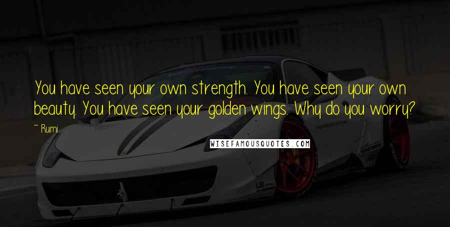 Rumi Quotes: You have seen your own strength. You have seen your own beauty. You have seen your golden wings. Why do you worry?