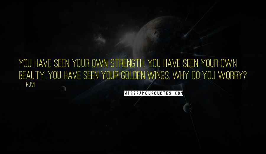 Rumi Quotes: You have seen your own strength. You have seen your own beauty. You have seen your golden wings. Why do you worry?