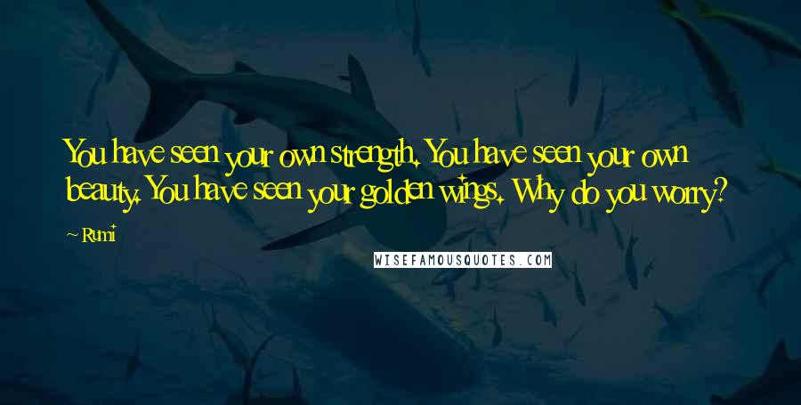 Rumi Quotes: You have seen your own strength. You have seen your own beauty. You have seen your golden wings. Why do you worry?