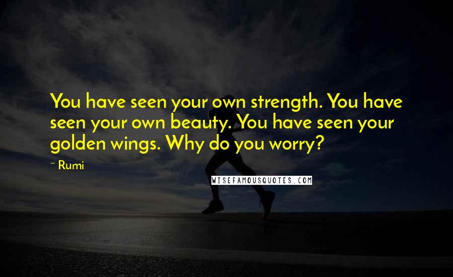 Rumi Quotes: You have seen your own strength. You have seen your own beauty. You have seen your golden wings. Why do you worry?