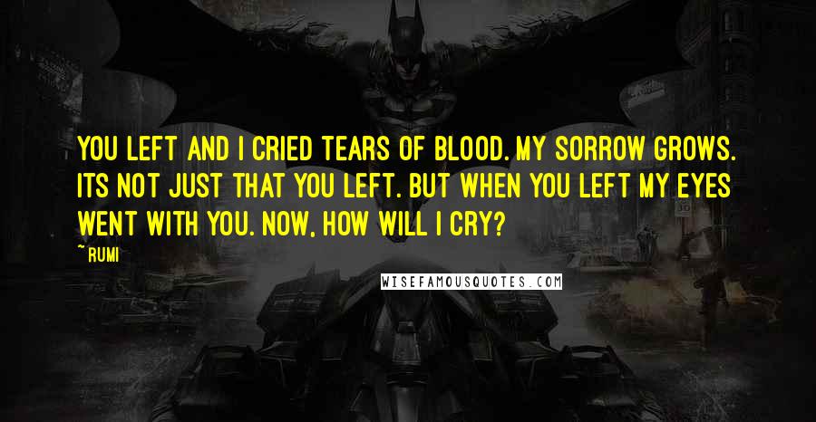 Rumi Quotes: You left and I cried tears of blood. My sorrow grows. Its not just that You left. But when You left my eyes went with You. Now, how will I cry?