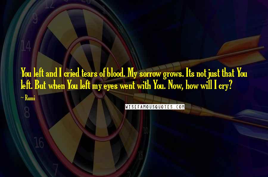 Rumi Quotes: You left and I cried tears of blood. My sorrow grows. Its not just that You left. But when You left my eyes went with You. Now, how will I cry?