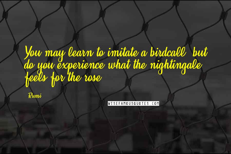 Rumi Quotes: You may learn to imitate a birdcall, but do you experience what the nightingale feels for the rose?