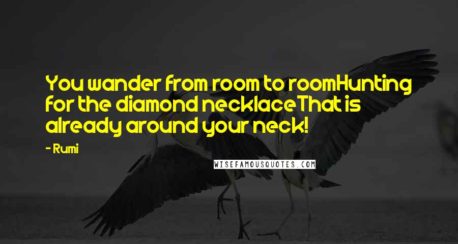 Rumi Quotes: You wander from room to roomHunting for the diamond necklaceThat is already around your neck!