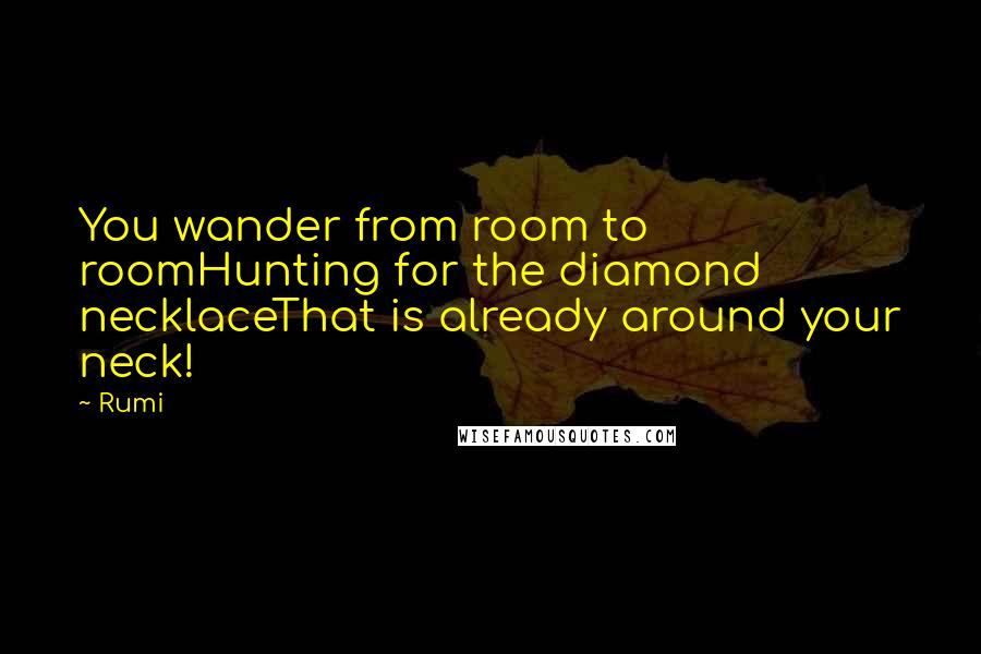 Rumi Quotes: You wander from room to roomHunting for the diamond necklaceThat is already around your neck!