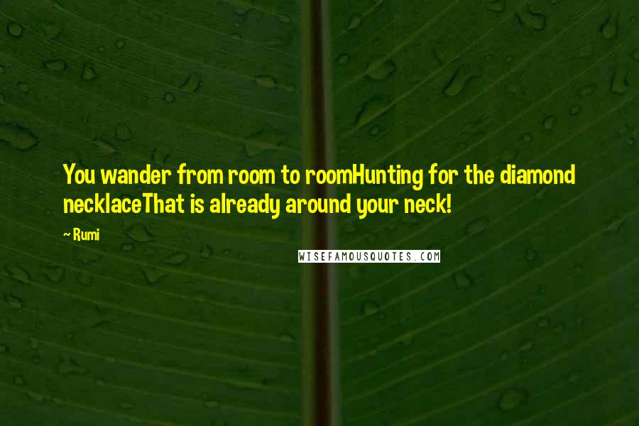 Rumi Quotes: You wander from room to roomHunting for the diamond necklaceThat is already around your neck!