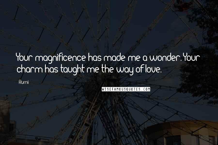 Rumi Quotes: Your magnificence has made me a wonder. Your charm has taught me the way of love.