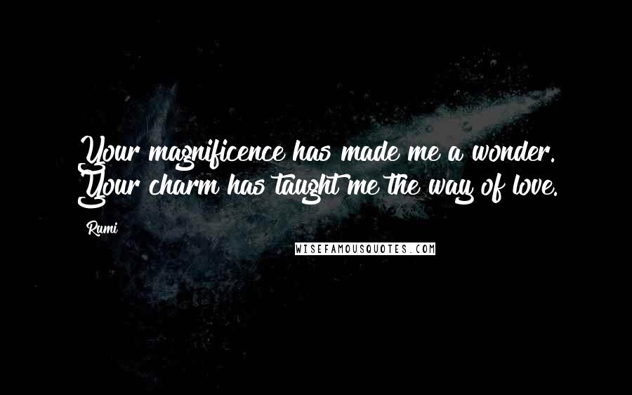 Rumi Quotes: Your magnificence has made me a wonder. Your charm has taught me the way of love.