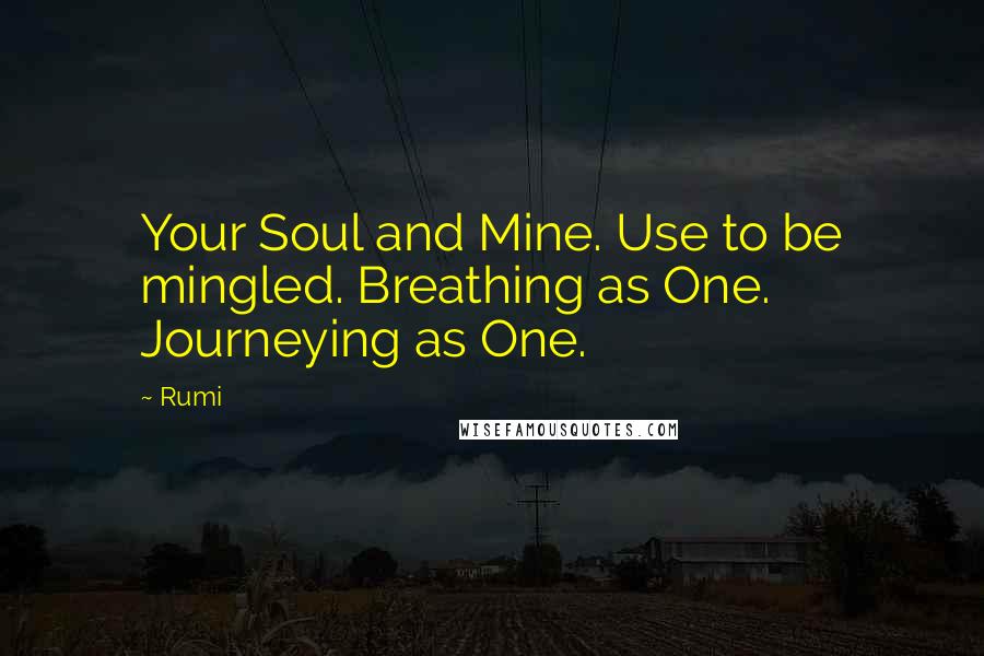 Rumi Quotes: Your Soul and Mine. Use to be mingled. Breathing as One. Journeying as One.