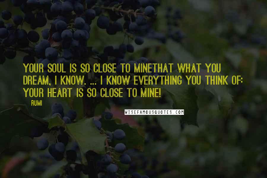 Rumi Quotes: Your soul is so close to mineThat what you dream, I know. ... I know everything you think of: your heart is so close to mine!