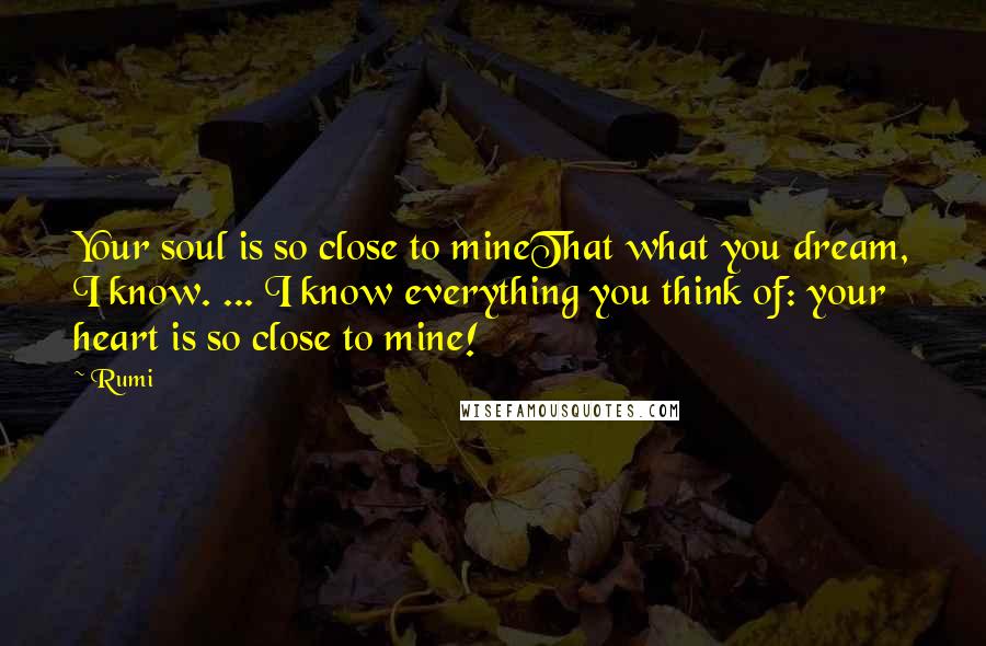 Rumi Quotes: Your soul is so close to mineThat what you dream, I know. ... I know everything you think of: your heart is so close to mine!