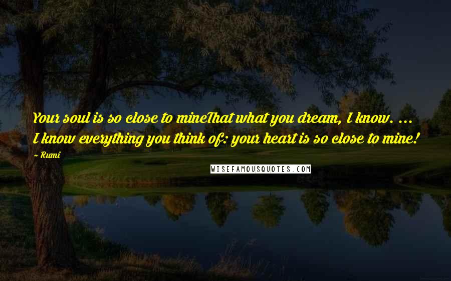 Rumi Quotes: Your soul is so close to mineThat what you dream, I know. ... I know everything you think of: your heart is so close to mine!