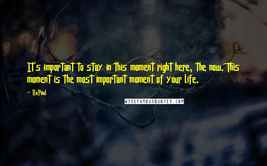 RuPaul Quotes: It's important to stay in this moment right here, the now. This moment is the most important moment of your life.