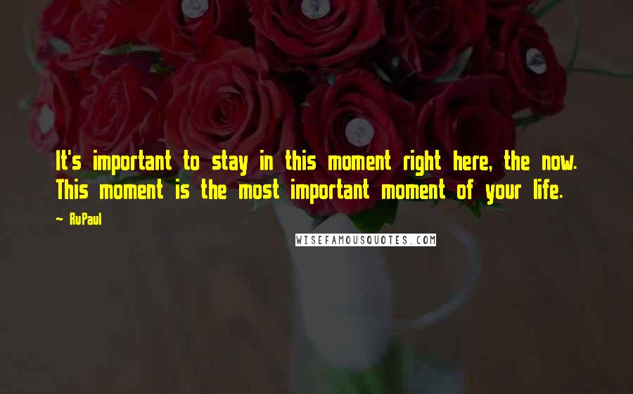 RuPaul Quotes: It's important to stay in this moment right here, the now. This moment is the most important moment of your life.
