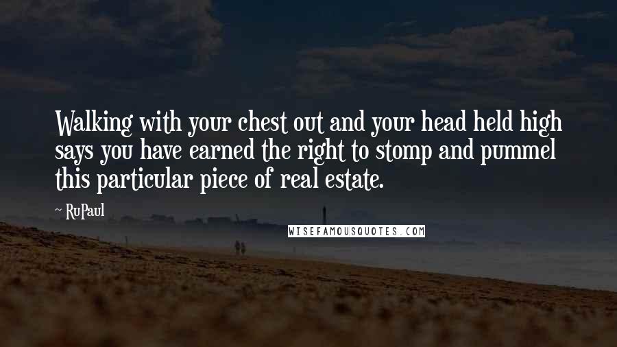 RuPaul Quotes: Walking with your chest out and your head held high says you have earned the right to stomp and pummel this particular piece of real estate.
