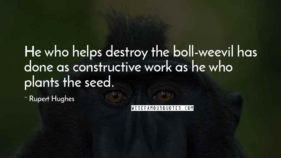 Rupert Hughes Quotes: He who helps destroy the boll-weevil has done as constructive work as he who plants the seed.