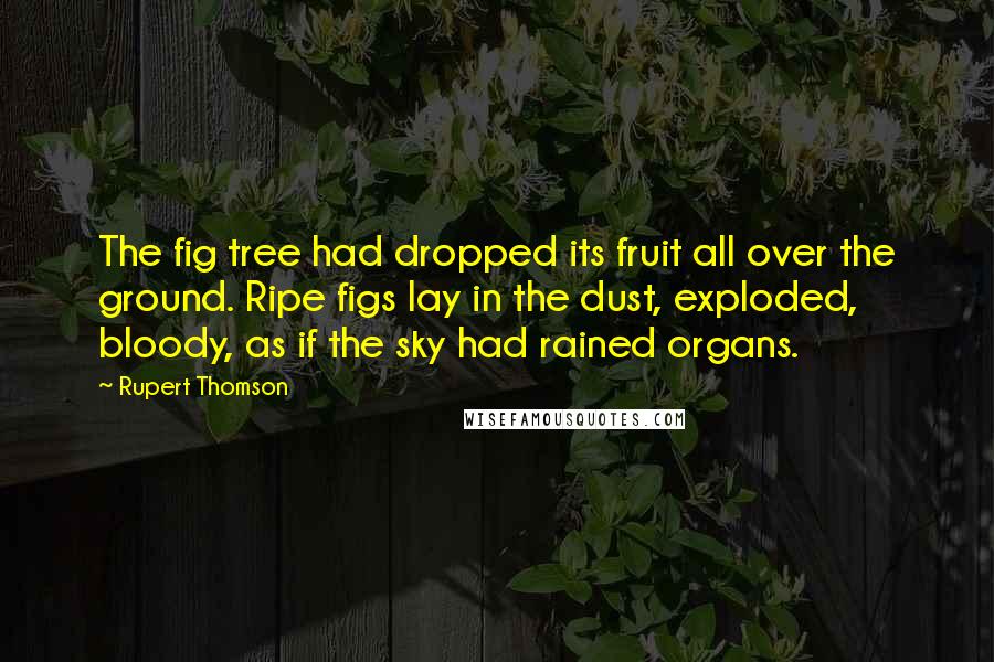 Rupert Thomson Quotes: The fig tree had dropped its fruit all over the ground. Ripe figs lay in the dust, exploded, bloody, as if the sky had rained organs.