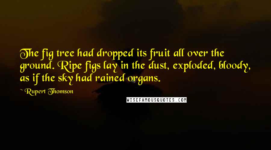 Rupert Thomson Quotes: The fig tree had dropped its fruit all over the ground. Ripe figs lay in the dust, exploded, bloody, as if the sky had rained organs.