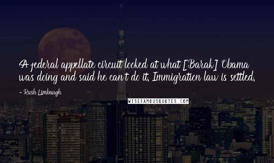 Rush Limbaugh Quotes: A federal appellate circuit looked at what [Barak] Obama was doing and said he can't do it. Immigration law is settled.