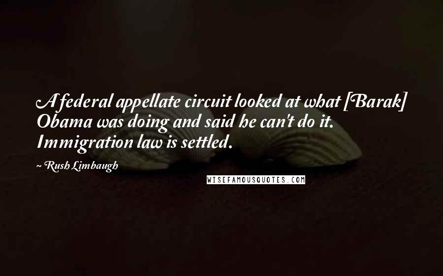 Rush Limbaugh Quotes: A federal appellate circuit looked at what [Barak] Obama was doing and said he can't do it. Immigration law is settled.