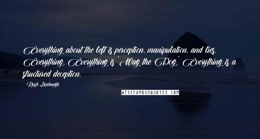 Rush Limbaugh Quotes: Everything about the left is perception, manipulation, and lies. Everything. Everything is 'Wag the Dog.' Everything is a structured deception.