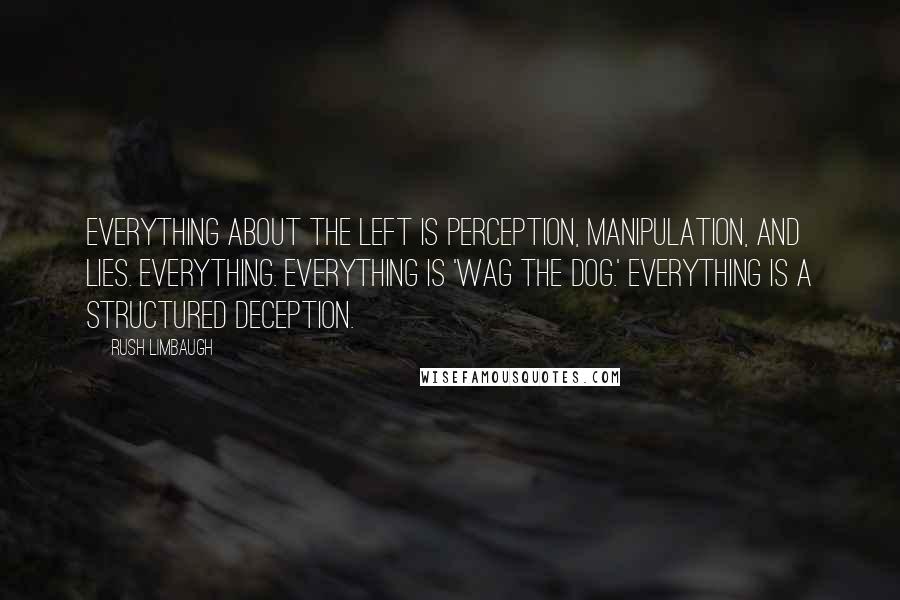 Rush Limbaugh Quotes: Everything about the left is perception, manipulation, and lies. Everything. Everything is 'Wag the Dog.' Everything is a structured deception.