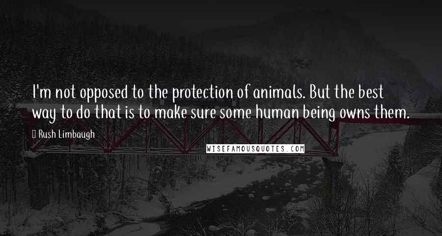 Rush Limbaugh Quotes: I'm not opposed to the protection of animals. But the best way to do that is to make sure some human being owns them.