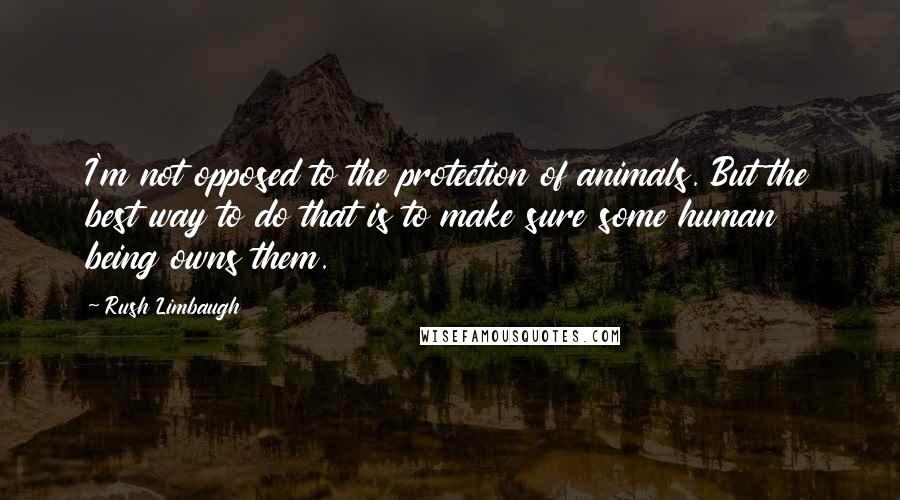Rush Limbaugh Quotes: I'm not opposed to the protection of animals. But the best way to do that is to make sure some human being owns them.