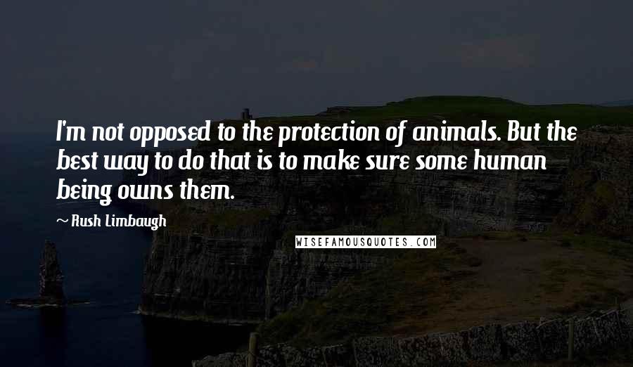 Rush Limbaugh Quotes: I'm not opposed to the protection of animals. But the best way to do that is to make sure some human being owns them.
