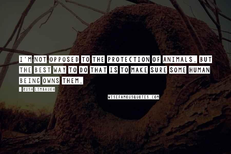 Rush Limbaugh Quotes: I'm not opposed to the protection of animals. But the best way to do that is to make sure some human being owns them.