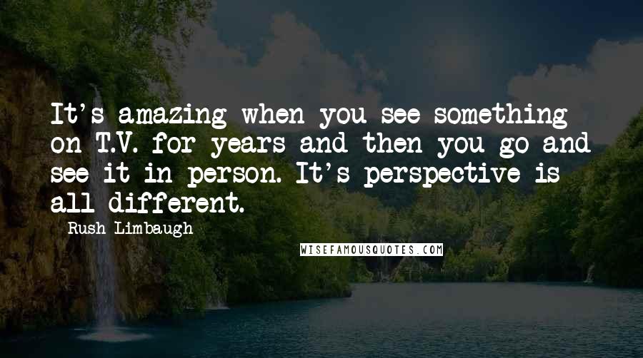 Rush Limbaugh Quotes: It's amazing when you see something on T.V. for years and then you go and see it in person. It's perspective is all different.