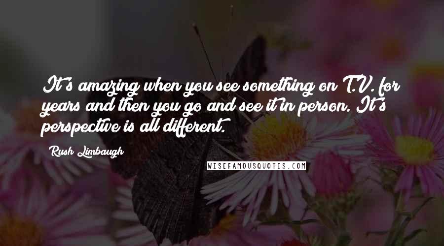 Rush Limbaugh Quotes: It's amazing when you see something on T.V. for years and then you go and see it in person. It's perspective is all different.