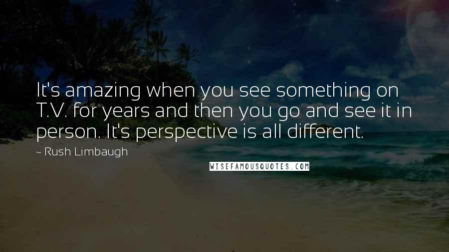 Rush Limbaugh Quotes: It's amazing when you see something on T.V. for years and then you go and see it in person. It's perspective is all different.