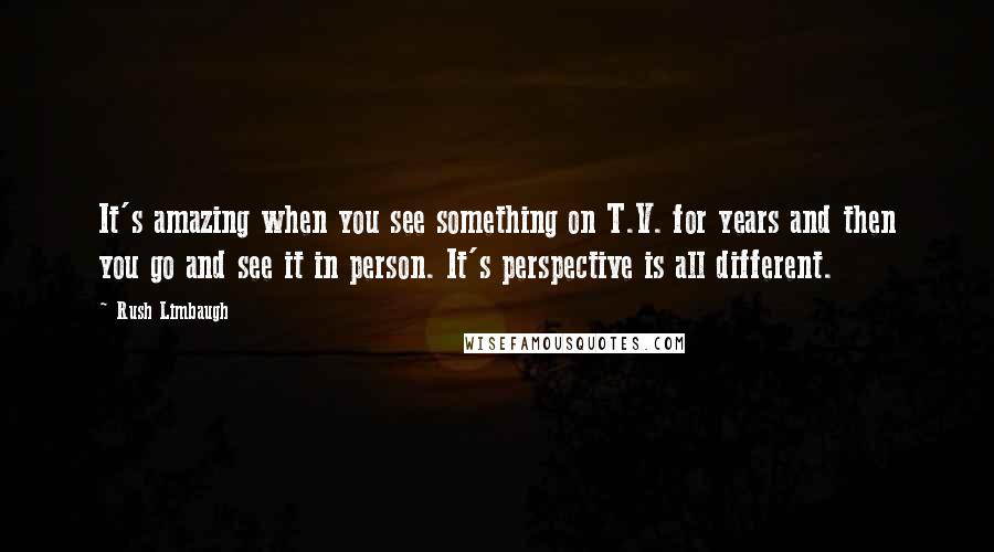 Rush Limbaugh Quotes: It's amazing when you see something on T.V. for years and then you go and see it in person. It's perspective is all different.