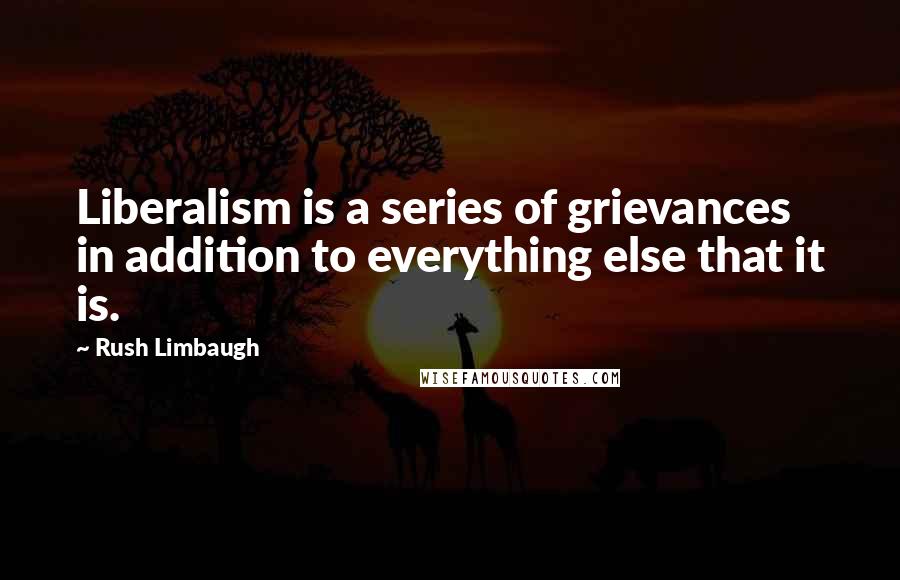 Rush Limbaugh Quotes: Liberalism is a series of grievances in addition to everything else that it is.