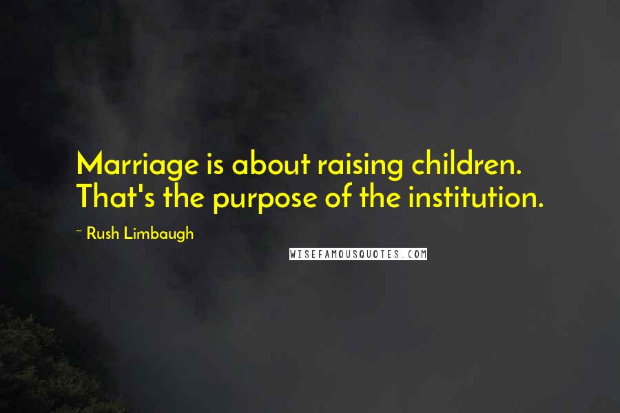 Rush Limbaugh Quotes: Marriage is about raising children. That's the purpose of the institution.