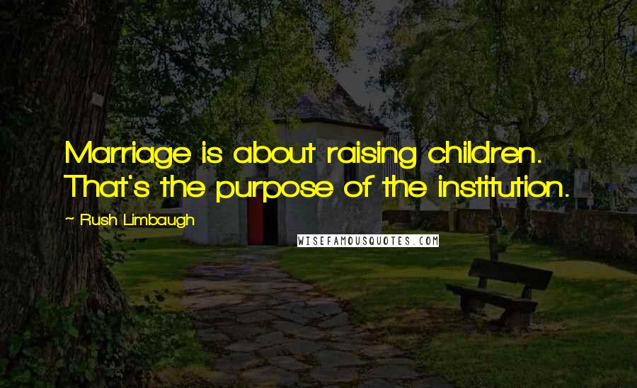Rush Limbaugh Quotes: Marriage is about raising children. That's the purpose of the institution.