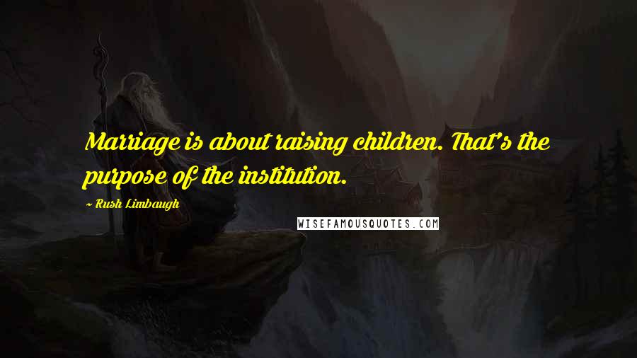 Rush Limbaugh Quotes: Marriage is about raising children. That's the purpose of the institution.