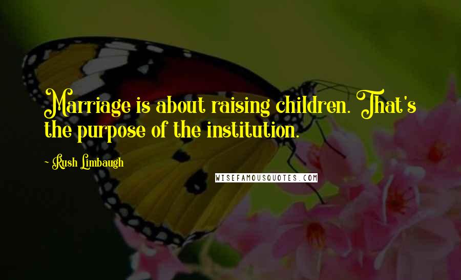 Rush Limbaugh Quotes: Marriage is about raising children. That's the purpose of the institution.