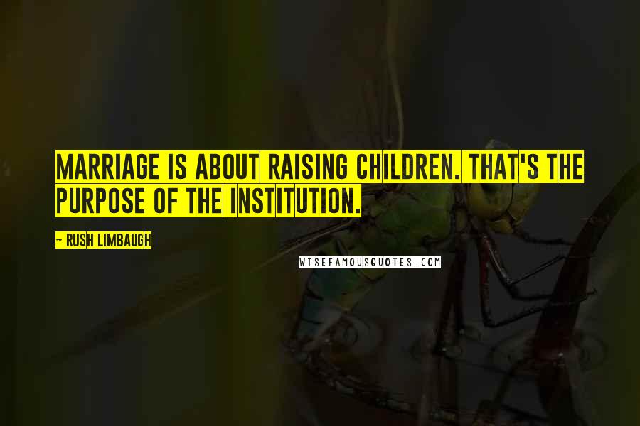 Rush Limbaugh Quotes: Marriage is about raising children. That's the purpose of the institution.