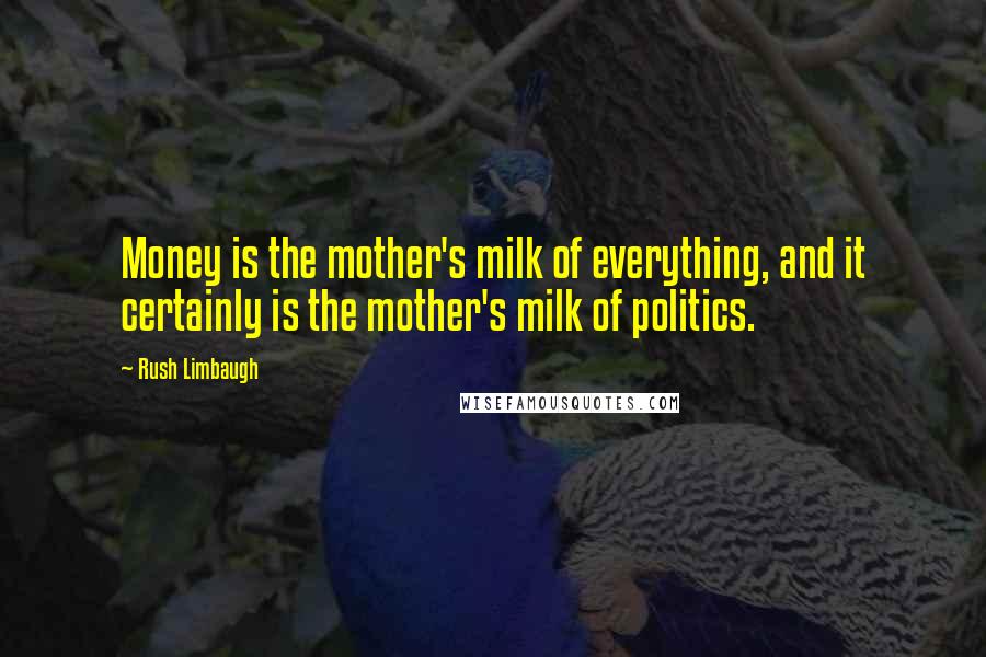 Rush Limbaugh Quotes: Money is the mother's milk of everything, and it certainly is the mother's milk of politics.