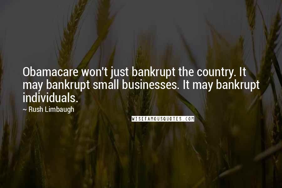 Rush Limbaugh Quotes: Obamacare won't just bankrupt the country. It may bankrupt small businesses. It may bankrupt individuals.