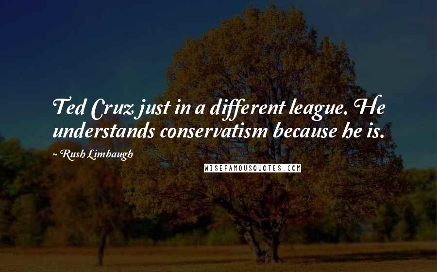 Rush Limbaugh Quotes: Ted Cruz just in a different league. He understands conservatism because he is.