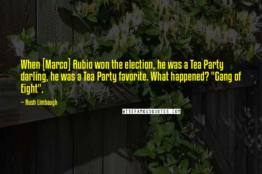 Rush Limbaugh Quotes: When [Marco] Rubio won the election, he was a Tea Party darling, he was a Tea Party favorite. What happened? "Gang of Eight".