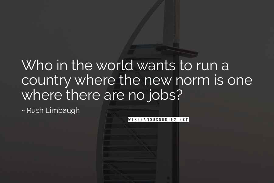 Rush Limbaugh Quotes: Who in the world wants to run a country where the new norm is one where there are no jobs?