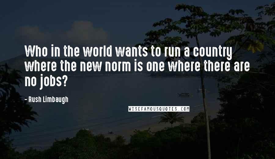 Rush Limbaugh Quotes: Who in the world wants to run a country where the new norm is one where there are no jobs?