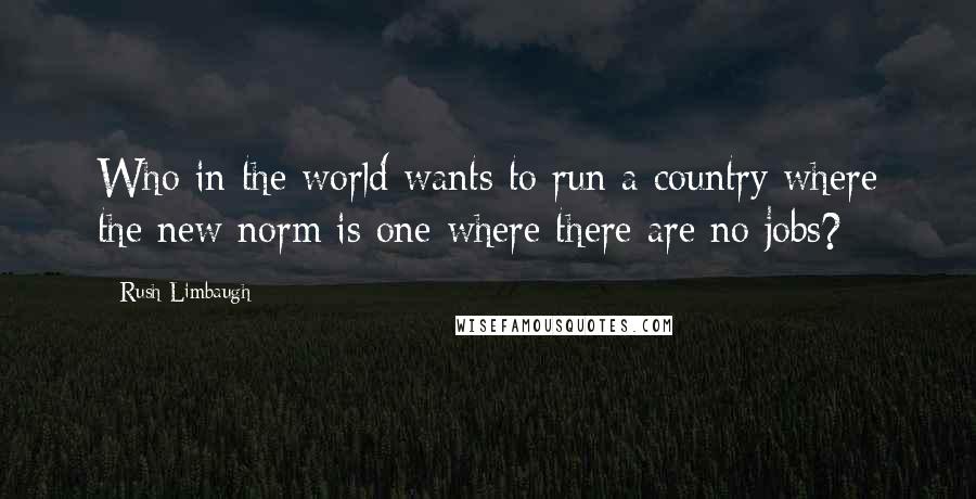 Rush Limbaugh Quotes: Who in the world wants to run a country where the new norm is one where there are no jobs?