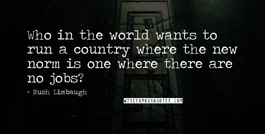 Rush Limbaugh Quotes: Who in the world wants to run a country where the new norm is one where there are no jobs?