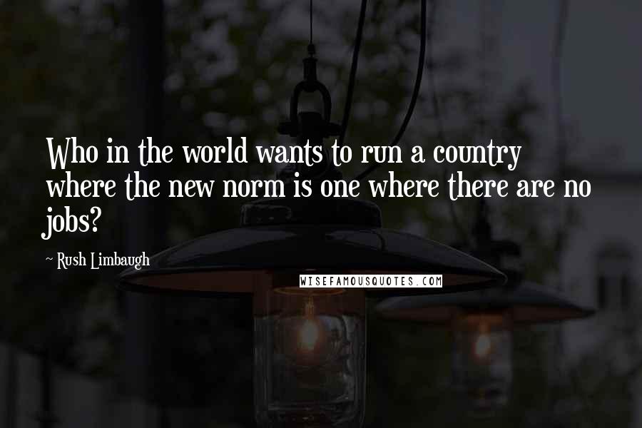 Rush Limbaugh Quotes: Who in the world wants to run a country where the new norm is one where there are no jobs?