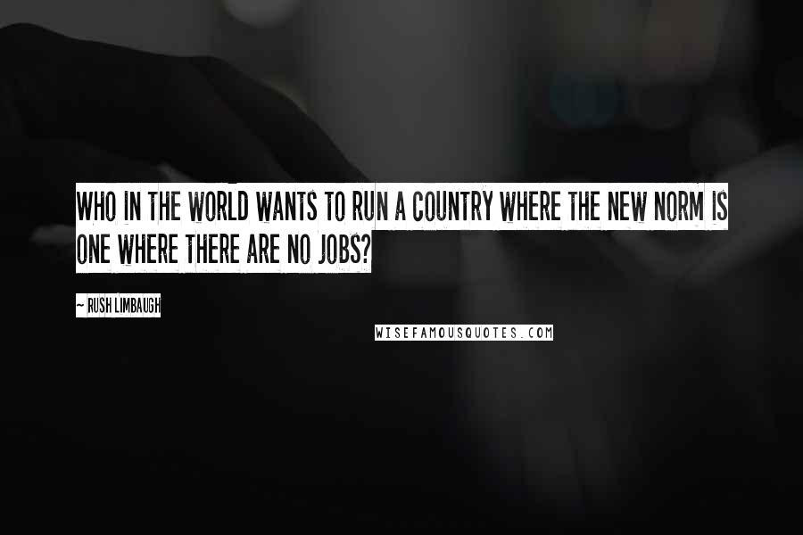 Rush Limbaugh Quotes: Who in the world wants to run a country where the new norm is one where there are no jobs?